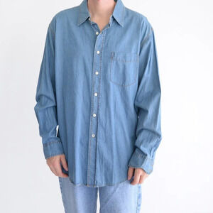 Izod Jeans Button  Up Western Blue Denim Shirt XL